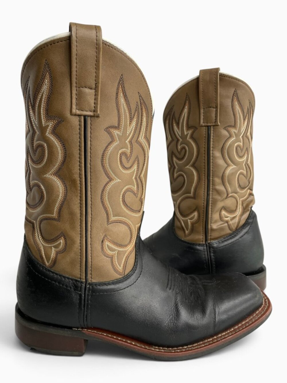 Laredo Lodi Black Leather Square Toe Western Cowboy Biker Boots Men's 8 EW Wide